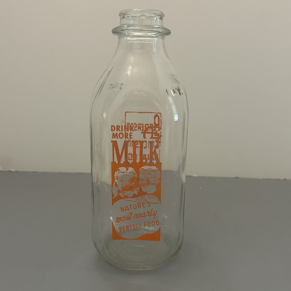 One Quart Glass Milk Bottle AE Anderson Erickson Dairy Des Moines Iowa